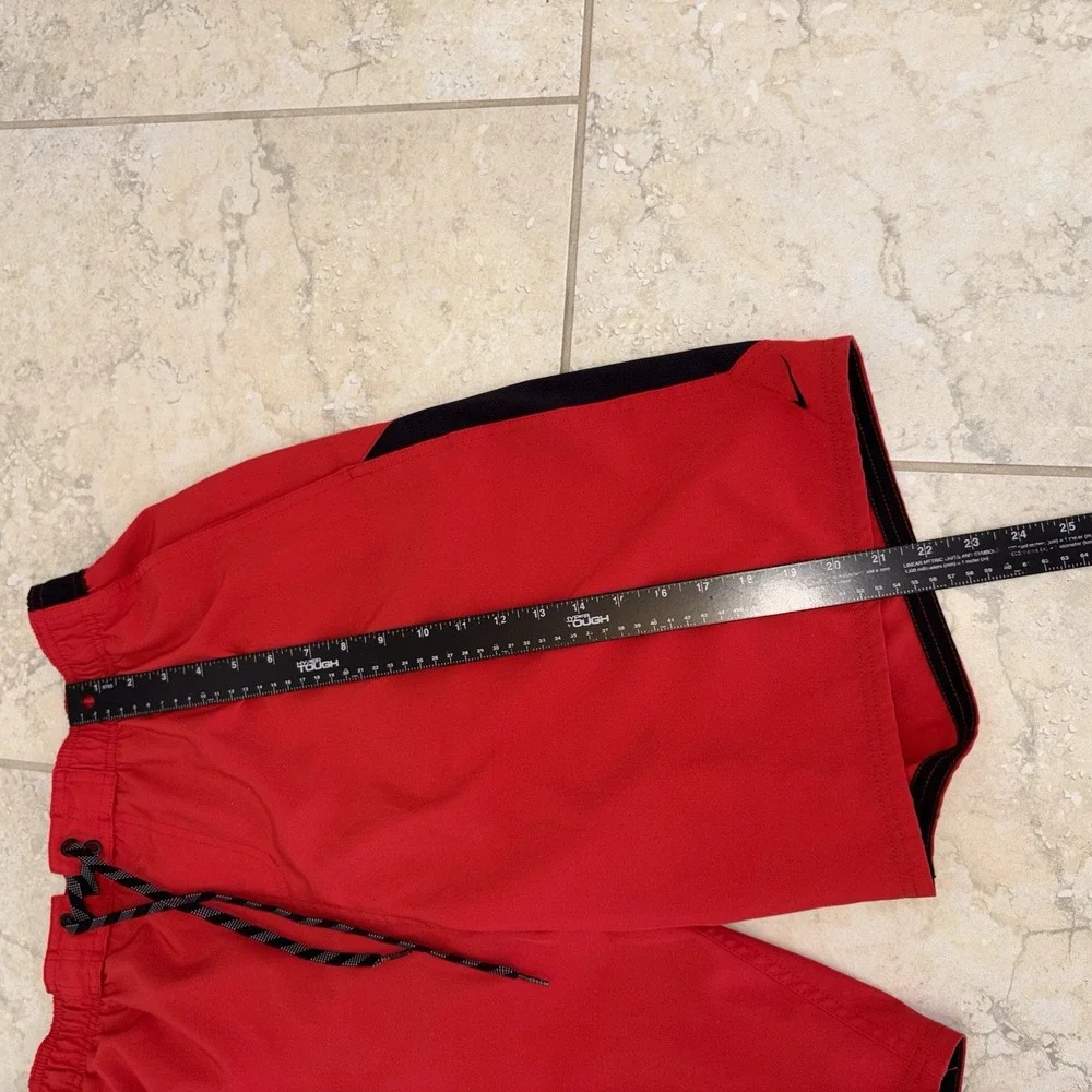 Vintage Nike Board Shorts Mens XXLT Red Black Big Swoosh Colorblock Beach